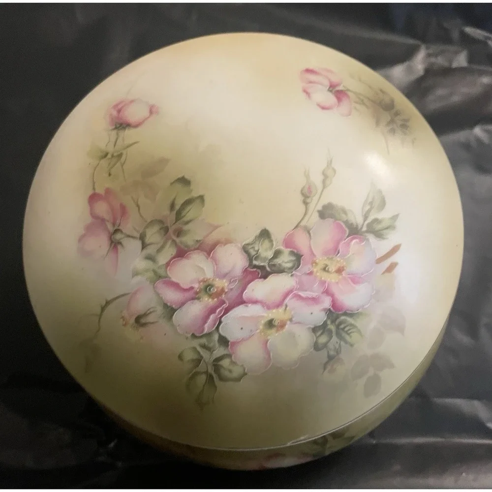 Vintage Nippon Hand Painted Covered Jewelry Trinket Powder Box